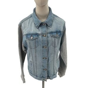 Forever 21 Fleece Sleeves Denim Jean Jacket Size Small Women’s